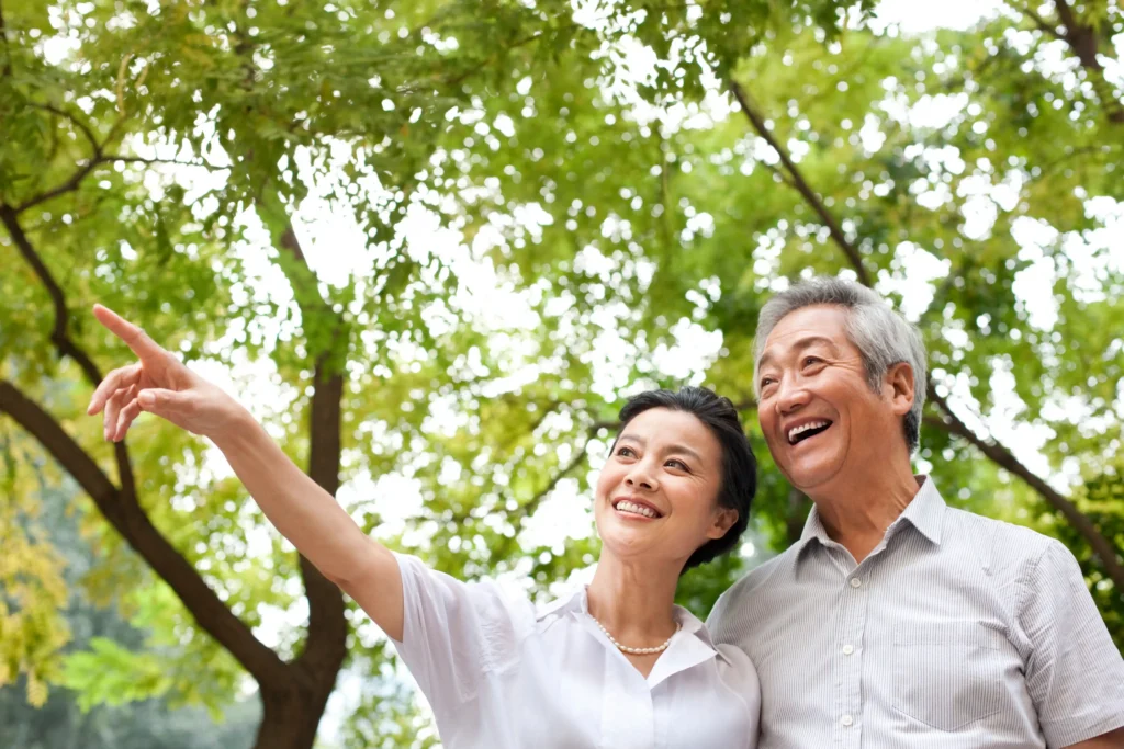 Senior chinese couple in a park