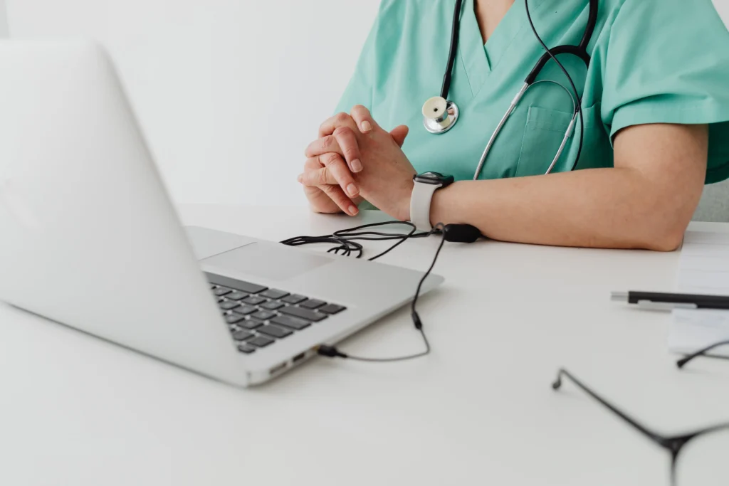 Healthcare provider conducting an online consultation at an online TRT clinic that accepts insurance.